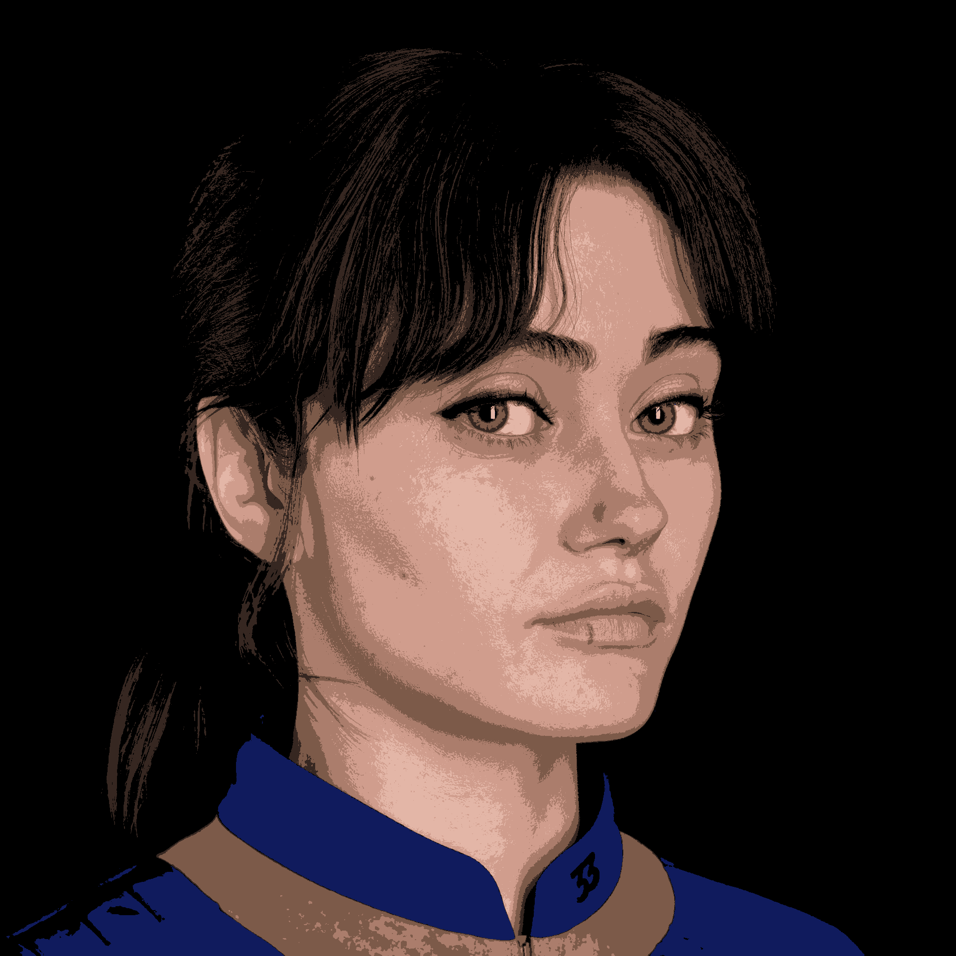 Same portrait of Ella Purnell but reduced to 8 color tones.