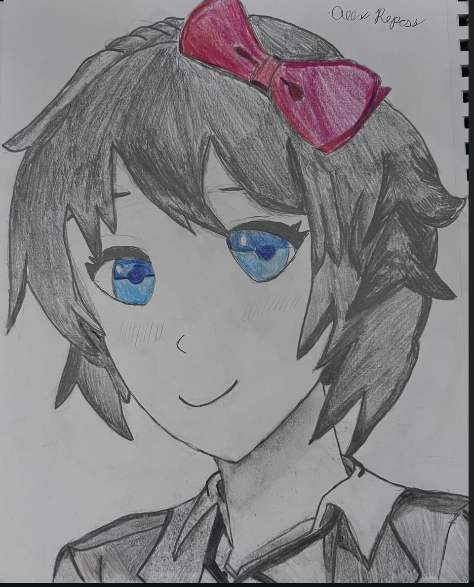 Sketch of Sayori from Doki Doki Literature Club, a psychological horror video game.
